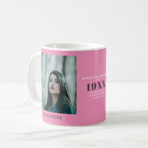Mug Anniversaire Modèle photo Élégant Chic Rose Grey