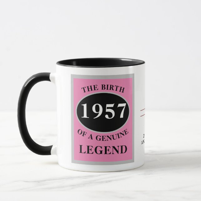Mug Anniversaire Monogramme Ajouter Année Et Nom Rose  (Gauche)