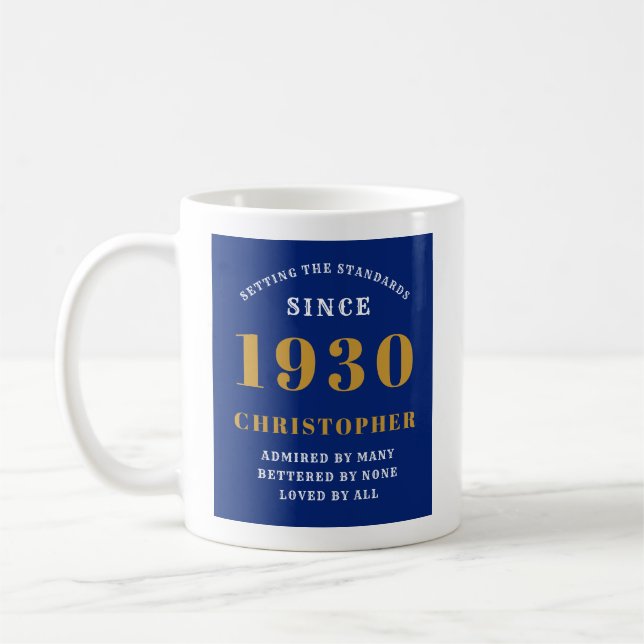 Mug Anniversaire personnalisé 1930 Elégant Blue Gold N (Gauche)