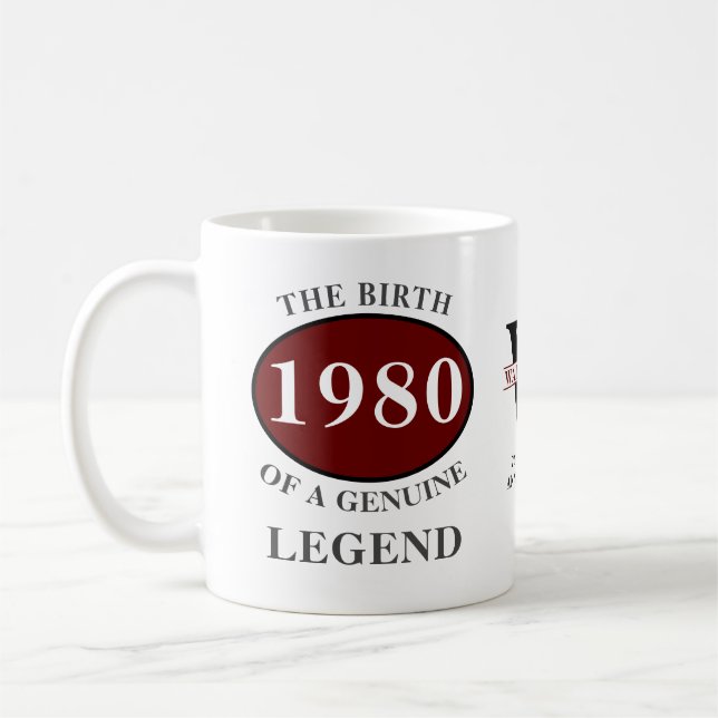 Mug Anniversaire Personnalisé 1980 Monogramme Ajouter  (Gauche)