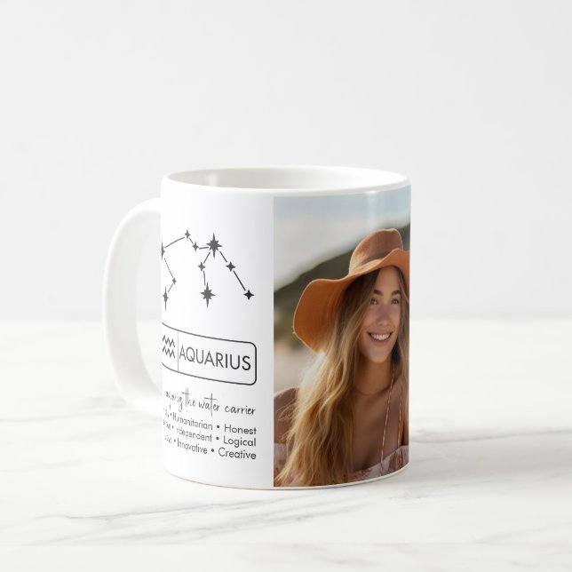 Mug Anniversaire Personnalisé - Zodiac Aquarius - Nom  (Devant gauche)