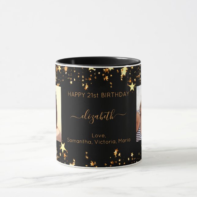 Mug Anniversaire photo personnalisée noir or meilleurs (Centre)
