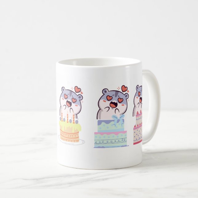 Mug Anniversaire Surprise avec la conception de gâteau (Devant droit)