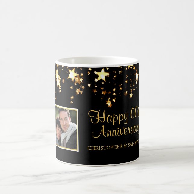 Mug Anniversaire TOUTE ANNÉE Black Gold Stars Photo (Centre)