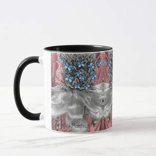 Mug Antes rouges ananas et papillons bleus Signature (Gauche)