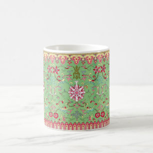 Mug Antique motif floral oriental vert or rose