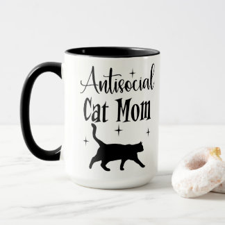 Mug Antisocial Cat Mom Black Cat Stars Funny Sarcastic