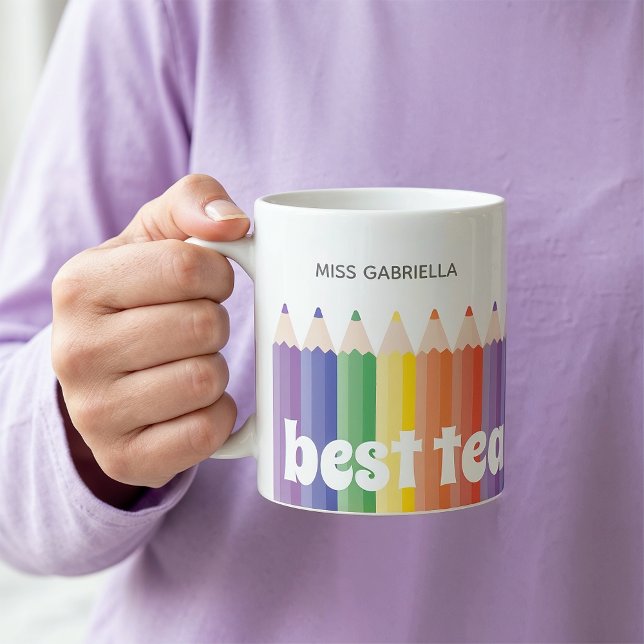 Mug Appréciation de l'enseignant arc-en-ciel Meilleur  (An 11-oz mug is shown, add name and choose mug style and size.)