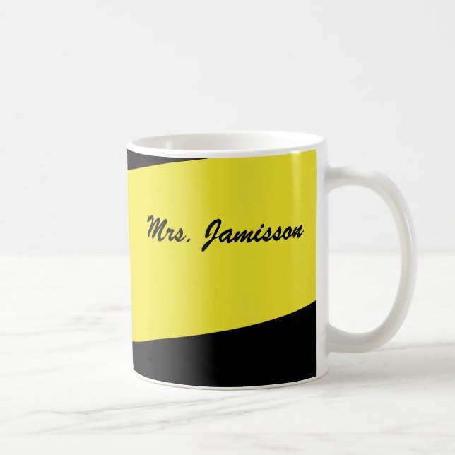 Mug Appréciation de l'enseignant, Merci, Nom, Jaune (Droite)