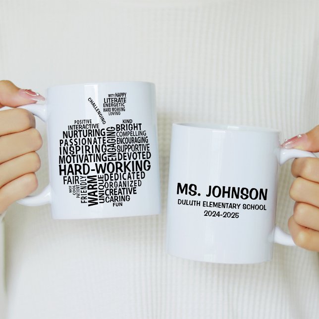 Mug Appréciation de l'enseignant noir Typographie Appl (Créateur téléchargé)