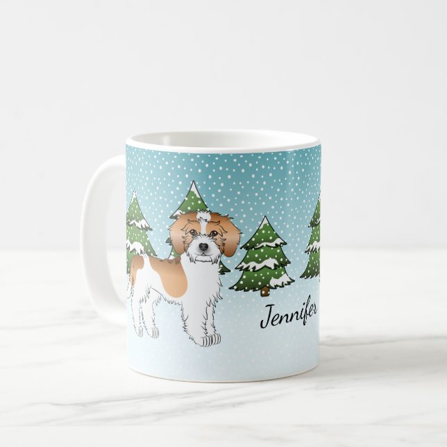 Mug Apricot et blanc Mini Goldendoodle Forêt d'hiver (Devant gauche)