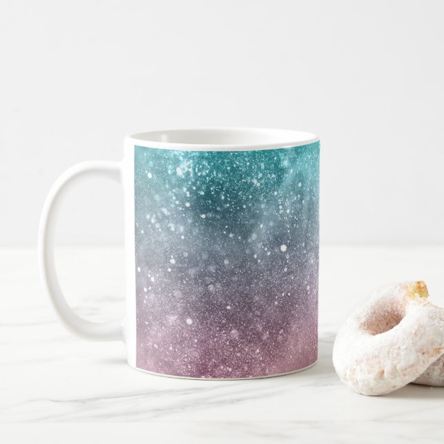 Mug Aqua blue Pink ombre mer galaxie abstraite (Avec donut)