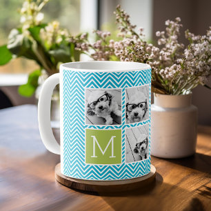 Mug Aqua et Lime Instagram 5 Photo Collage Monogramme