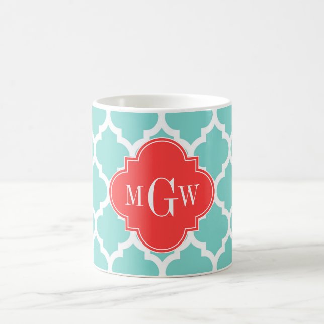 Mug Aqua Marocain #5 Corail Rouge 3 Initiale Monogramm (Centre)