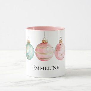 Mug Aqua Mint Pink Or Ornements de Noël Nom