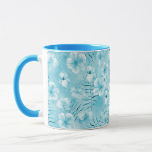 Mug Aqua tropical Orchidées blanches Hibiscus Floral