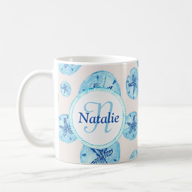 Mug Aqua turquoise bleu sable dollar aquarelle nom per (Gauche)