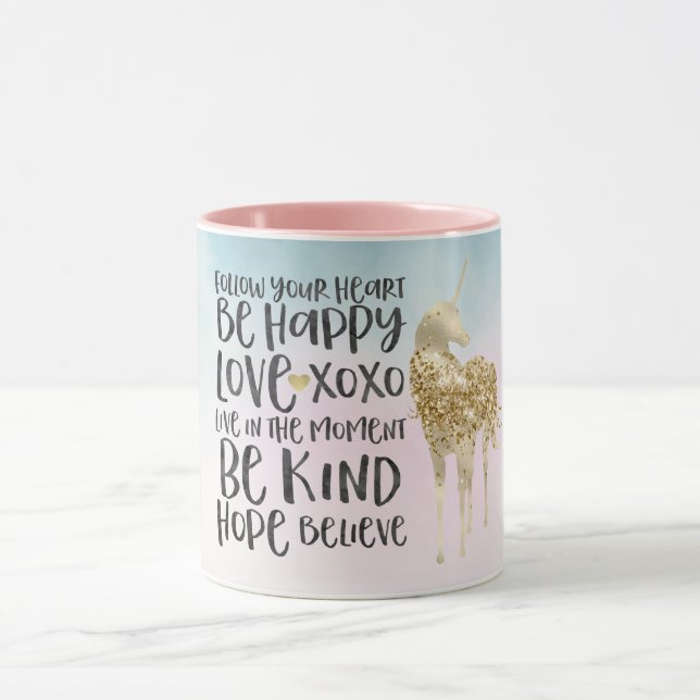 Mug Aqua Yellow Rose Aquarelle Inspirational Unicorne (Centre)