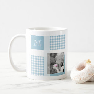 Mug Aquamarine Ajouter Votre Photo En vichy Monogramme
