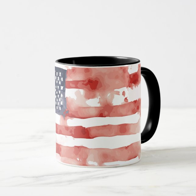 Mug Aquarelle à grande échelle drapeau américain, 4 ju (Devant droit)