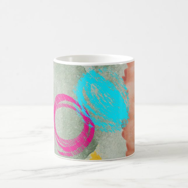 Mug Aquarelle Abstraite moderne Coupe de café bleu ros (Centre)