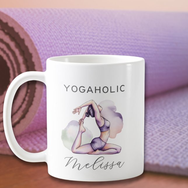 Mug Aquarelle Abstraite moderne Pose de Yoga violet (Créateur téléchargé)