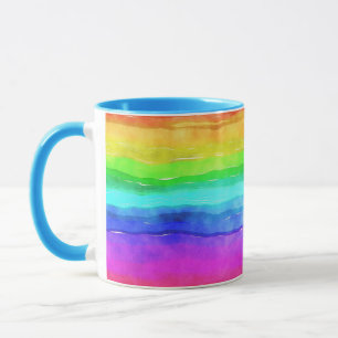 Mug Aquarelle Abstraite Peint Rayures arc-en-ciel