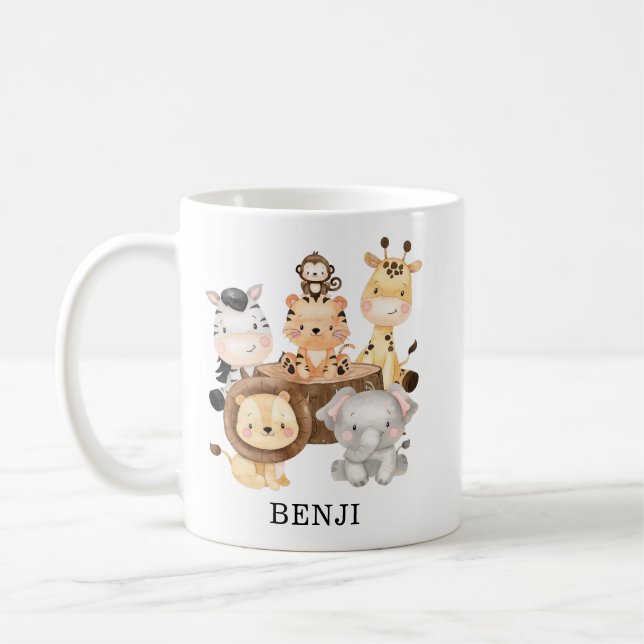 Mug Aquarelle adorable Jungle Safari Animaux Monogramm (Gauche)