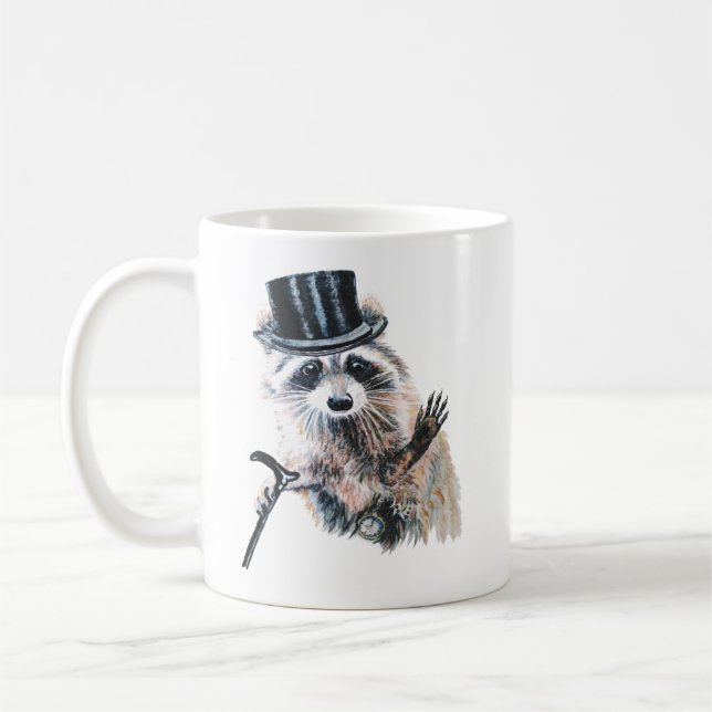Mug Aquarelle amusante habillée Raccoon (Gauche)