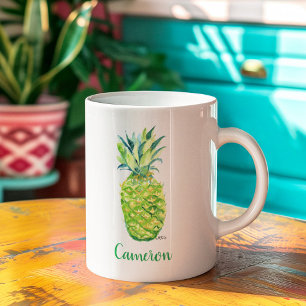 Mug Aquarelle Ananas Art original Boho Jaune