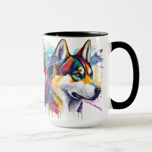Mug Aquarelle arc-en-ciel Sibérienne Husky