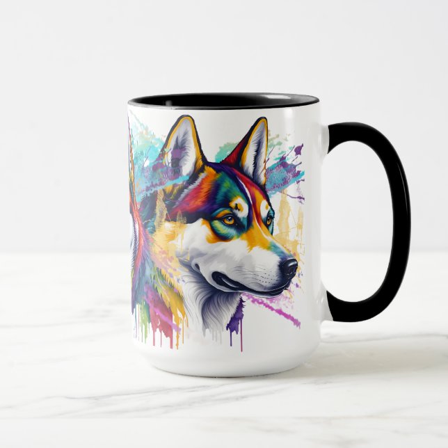 Mug Aquarelle arc-en-ciel Sibérienne Husky (Droite)