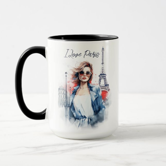 Mug Aquarelle Art J'aime Paris Tour Eiffel Travel (Gauche)