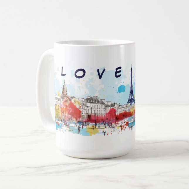 Mug Aquarelle Art J'aime Paris Tour Eiffel Travel (Devant gauche)