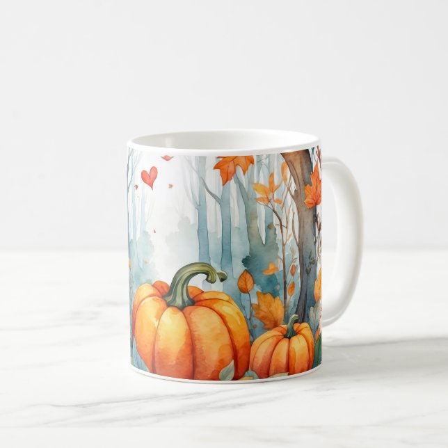 Mug Aquarelle automne forêt citrouille feuilles  (Devant droit)