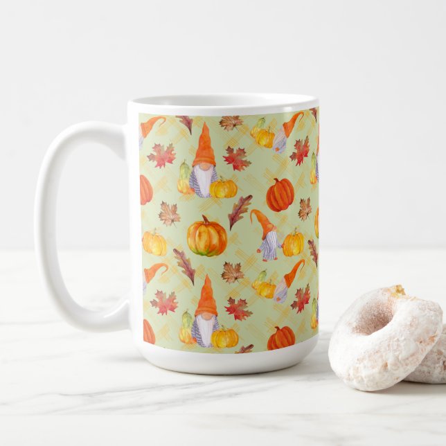 Mug Aquarelle Automne Gnomes, Citrouille Et Feuille (Avec donut)