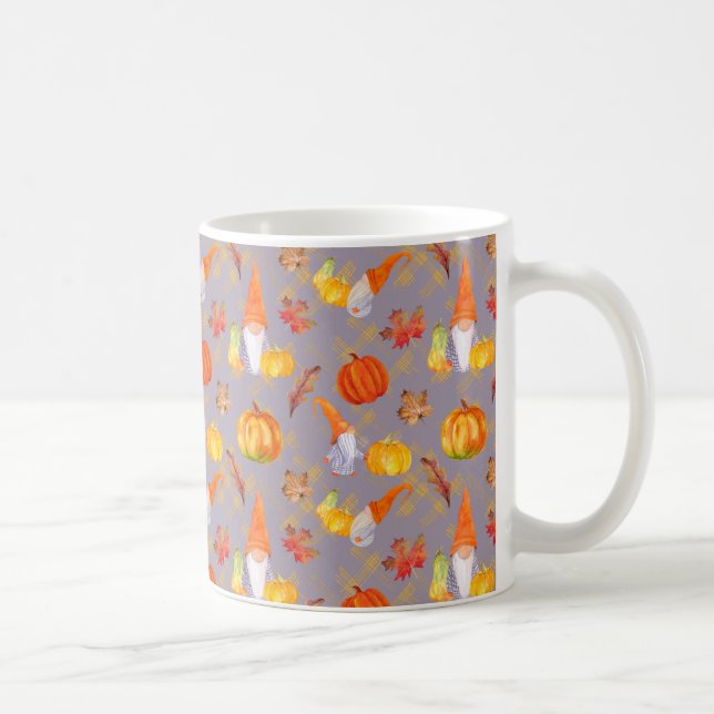 Mug Aquarelle Automne Gnomes, Citrouille Et Feuille (Droite)
