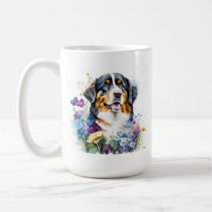 Mug Aquarelle Bernese Mountain Dog aux fleurs