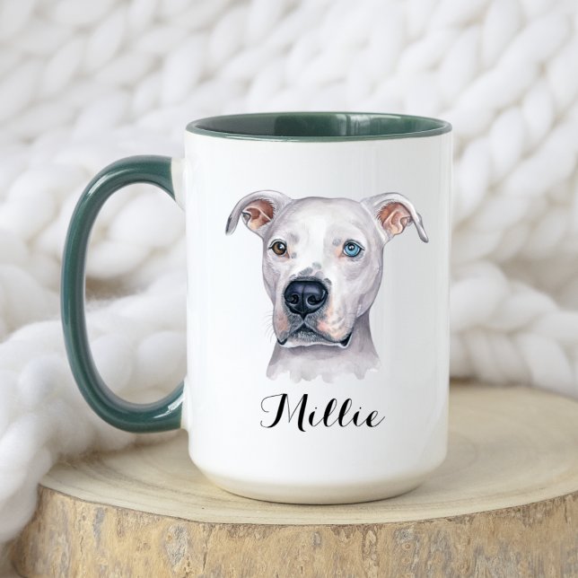 Mug Aquarelle blanc américain Pitbull Pittie Fun Faits (Créateur téléchargé)
