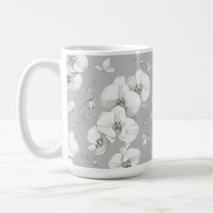 Mug Aquarelle blanc orchidée sur gris  