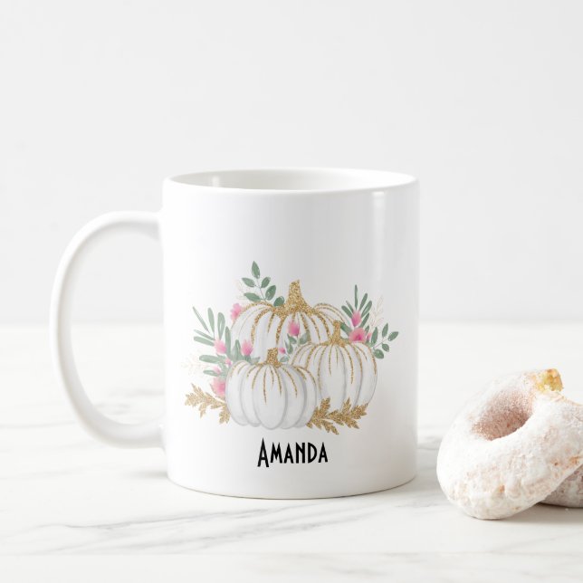 Mug Aquarelle blanche et Citrouille or (Avec donut)