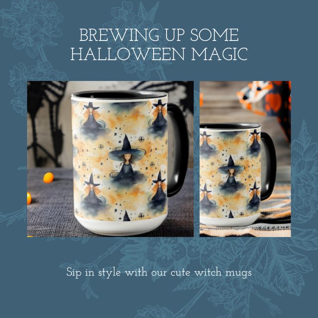Mug Aquarelle blanche mignonne Halloween sorcières (Créateur téléchargé)