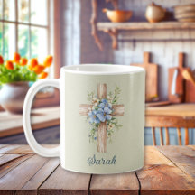 Aquarelle bleu Floral Croix personnalisée