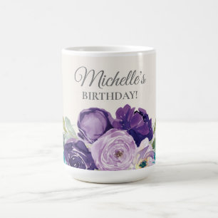 Mug Aquarelle bleu pourpre Floral Anniversaire Favoris