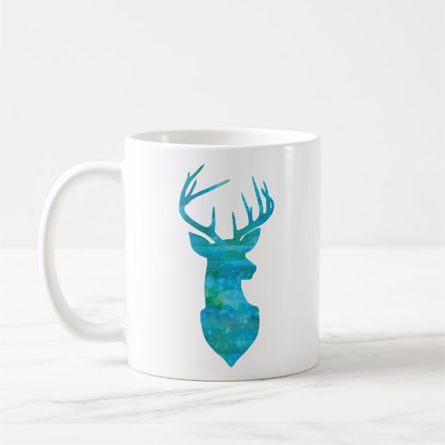Mug Aquarelle bleue Cerf Silhouette (Gauche)