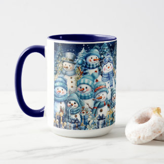 Mug Aquarelle Bleue Cute Famille Snowman