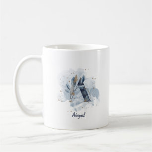 Mug Aquarelle bleue Nom personnalisé Lettre initiale A