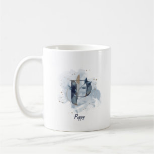 Mug Aquarelle bleue Nom personnalisé Lettre P initiale