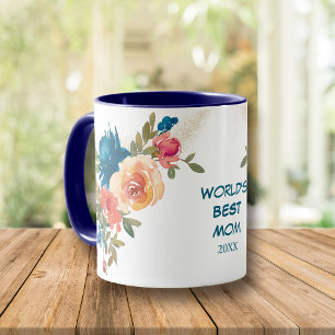 Mug Aquarelle bleue Pêche Rose maman