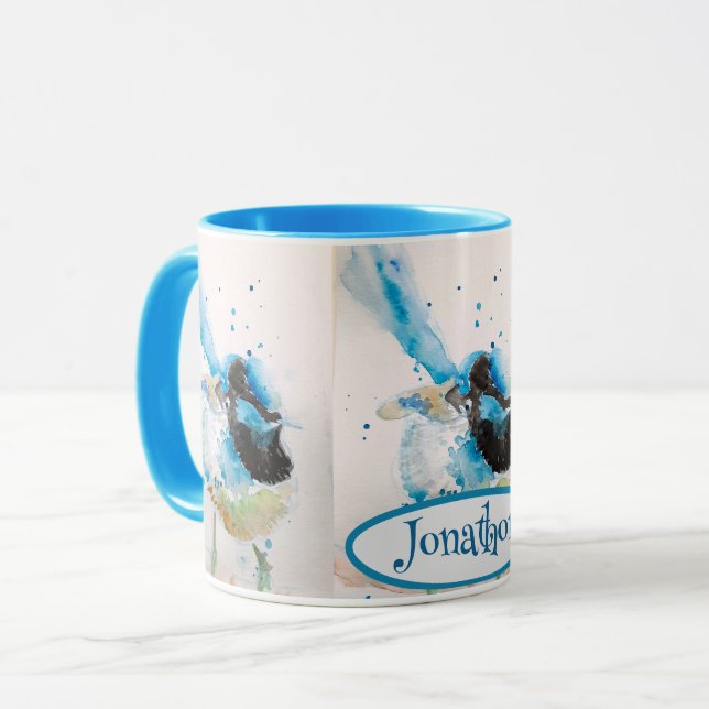 Mug Aquarelle bleue Wren Peinture des oiseaux australi (Devant gauche)